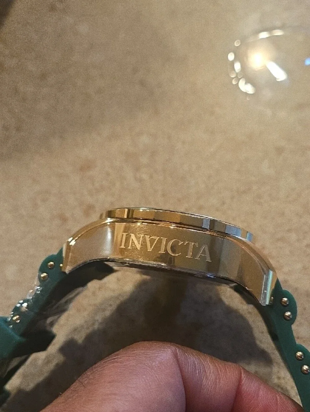 Invicta Green and Gold Chronograph Watch with Green Strap